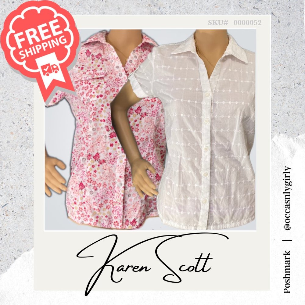 TWO Karen Scott Short Sleeve Button Down Tops